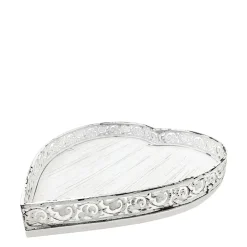 Deko Tablett Herz weiß, Metallschale mit Muster - used look, 16x16x4cm