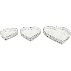 Deko Tablett Herz weiß, Metallschale mit Muster - used look, 16x16x4cm
