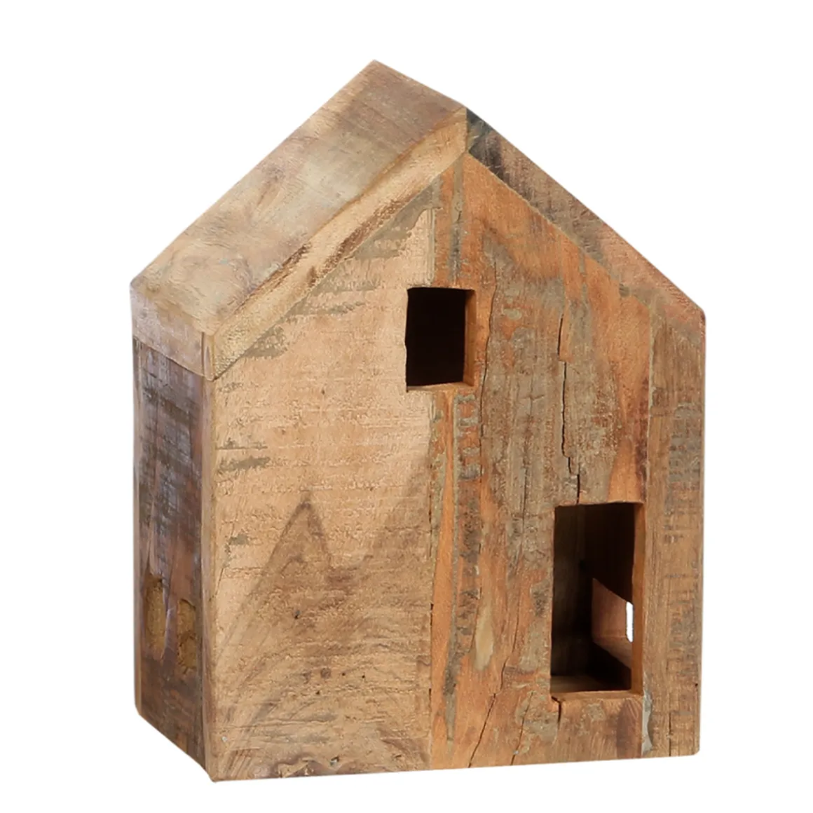 Deko Vogelhaus Altholz, rustikales schlichtes Holzhaus mit Spitzdach, WMG Grünberger