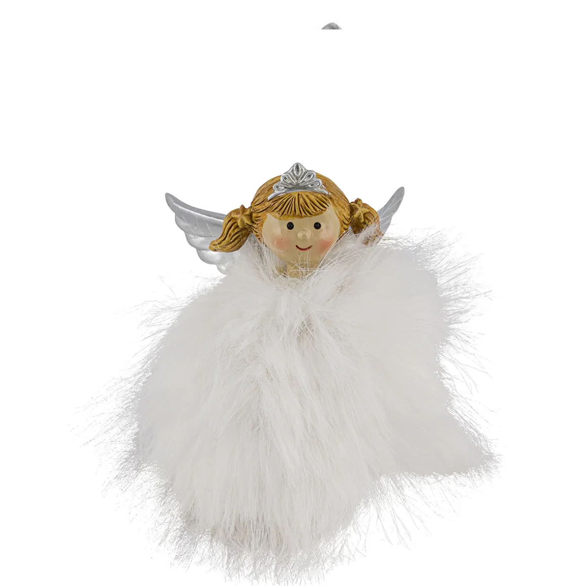 Deko Weihnachtsengel, putziges Engel-Mädchen mit Plüschkleid, Krone und Zöpfchen, 6cm