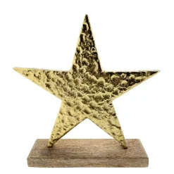 Deko Weihnachtsstern gold beschlagen, Metallstern mit deutlichem Relief auf Holzsockel, 28x28cm, Aufsteller