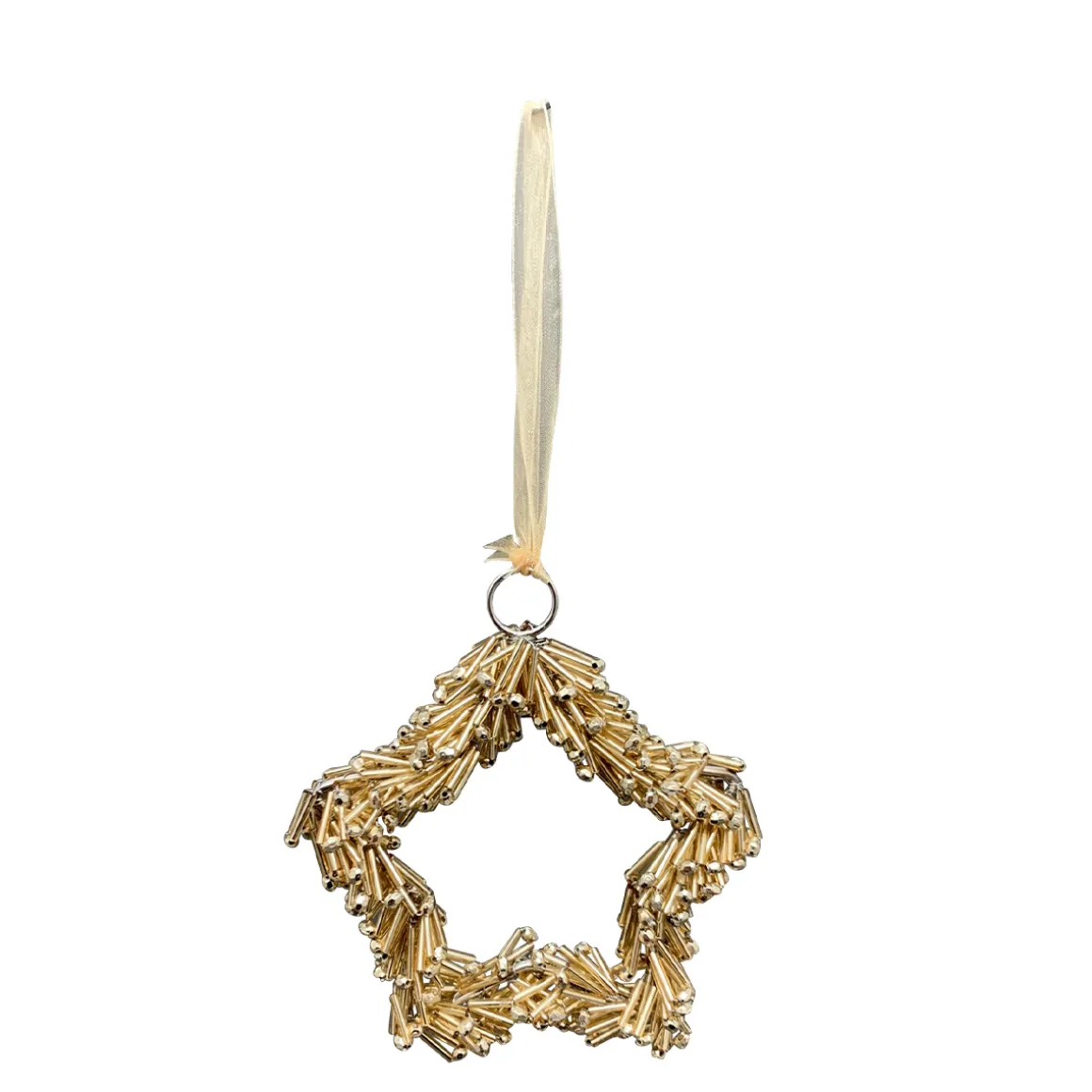 Deko Weihnachtsstern gold, Sternhänger mit länglichen Acrylperlen, 10cm, Hänger