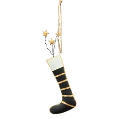 Deko Weihnachtsstrumpf, Metallsocke schwarz-gold mit Sterne, 21cm, Hänger