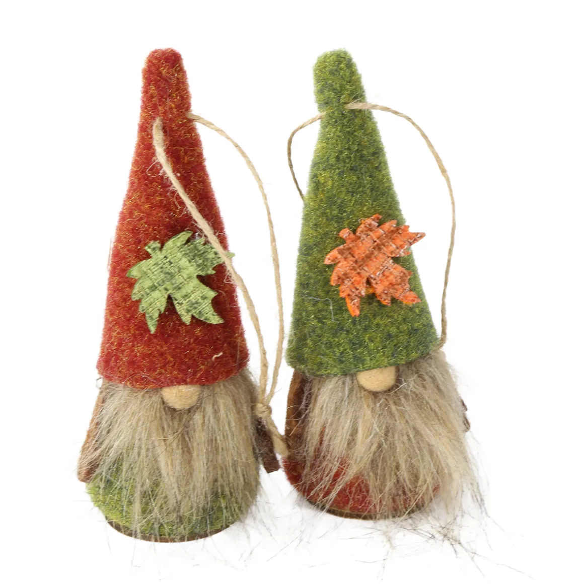 Deko Wichtel Herbst, Filzwichel mit grünem oder braunem Blätter-Hut, 13cm, Hänger