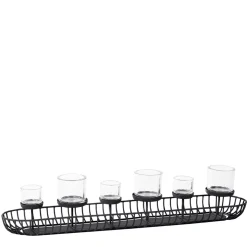 Deko Windlicht Cleveland, längliche Metallschale mit 6 Kerzengläser, 80cm, WMG Grünberger