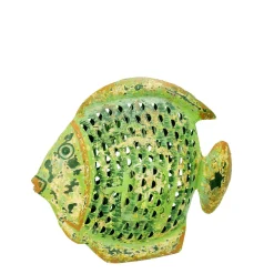 Deko Windlicht Fisch grün used look, Metallfisch mit kleinem Türchen, 21x18cm