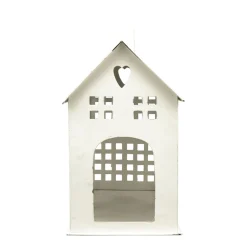 Deko Windlicht Haus mit vielen Fenstern, weiß used look, Metallhaus für Fensterbank, 28x23cm