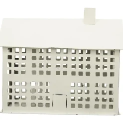 Deko Windlicht Haus mit vielen Fenstern, weiß used look, Metallhaus für Fensterbank, 28x23cm