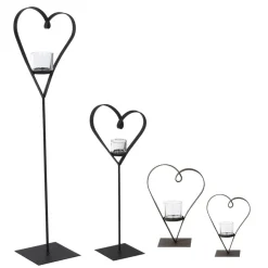 Deko Windlicht Herz Diana, geschwungenes Metallherz auf Fuß, 40cm, WMG Grünberger