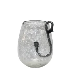 Deko Windlicht Verre ovale Form, Glaswindlicht mit abnehmbarem Stabkerzenhalter aus Metall, 12x12x15