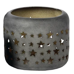 Deko Windlicht Weihnachtssterne Antik grau-gold, Metallwindlicht durchscheinend, 15cm, WMG Grünberger