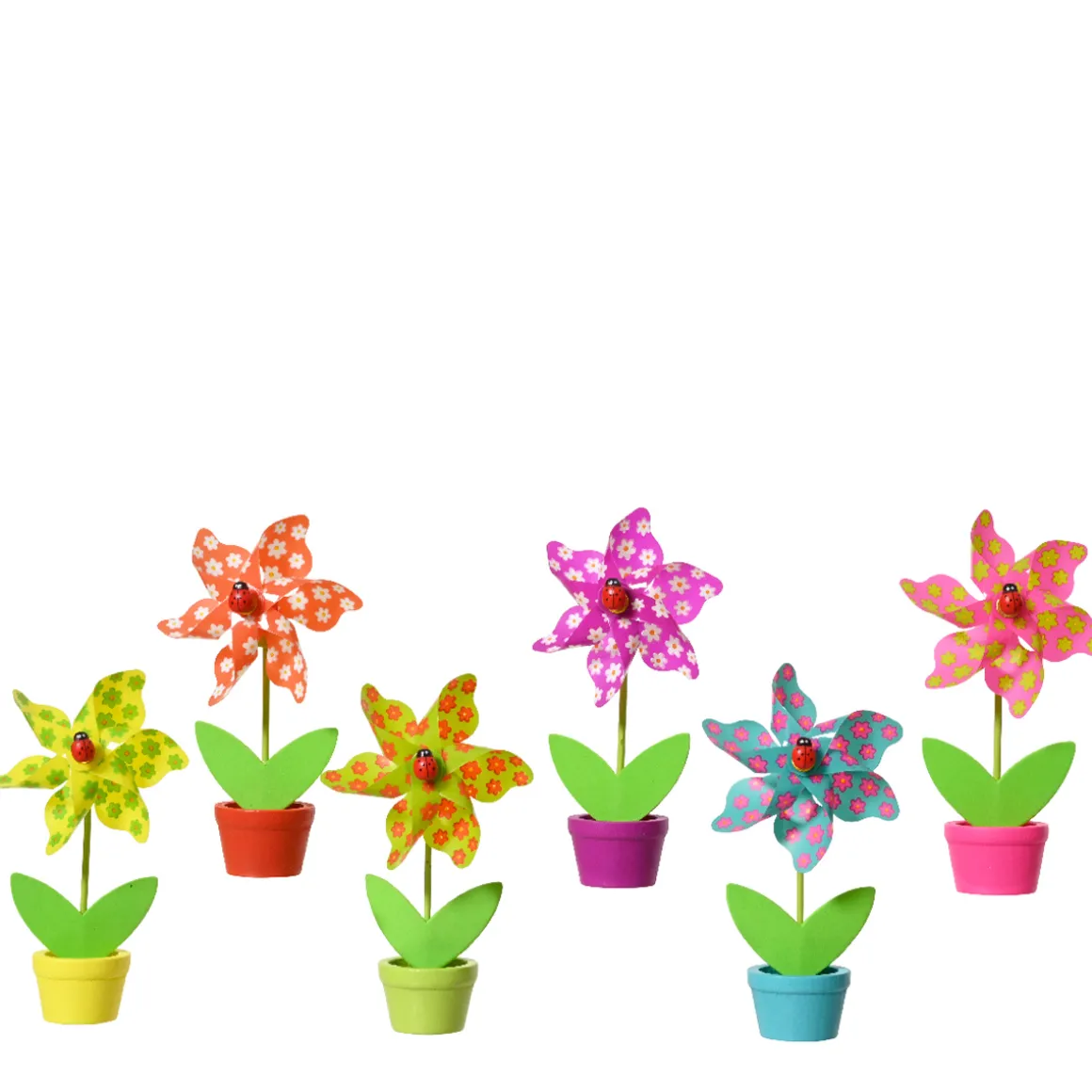 Deko Windrad im Blumentopf, buntes Windrad mit Marienkäfer, 15cm