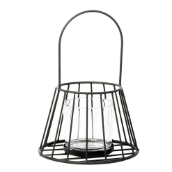 Eisen Windlicht Rondo, schlichter Teelichthalter aus Eisengeflecht mit Henkel, WMG Grünberger