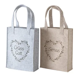 Filz Tasche Garni grau, Filztasche mit Herz und Spruch: Grüss Gott, 28x40cm, Boltze Home Collections