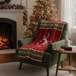 Fleecedecke Hirsch, Wendedecke Hirsch und Eiskristalle, 150x200cm, Mars & More