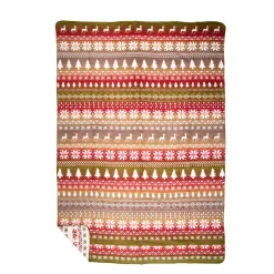 Fleecedecke Nordisch, Wendedecke Plaid Hirsch und Wald rot-grün, 150x200cm, Mars & More
