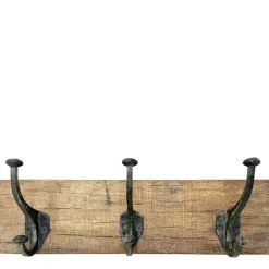 Garderobe Naturholz, Holzgarderobe Rustikal mit 3 Haken, 45cm