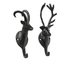 Garderobenhaken Steinbock Ali, Steinbockkopf aus schwarzem Metall, 21cm, Boltze Home Collections