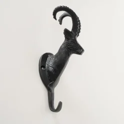 Garderobenhaken Steinbock Ali, Steinbockkopf aus schwarzem Metall, 21cm, Boltze Home Collections