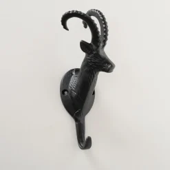 Garderobenhaken Steinbock Ali, Steinbockkopf aus schwarzem Metall, 21cm, Boltze Home Collections