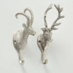 Garderobenhaken Steinbock Ali, Steinbockkopf silber, 18cm, Boltze Home Collections