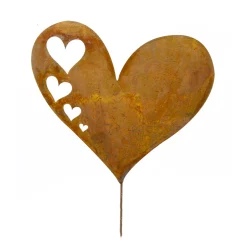Gartenstecker Herz, Herz im Herz aus Rost, 85cm