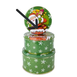 Gebäckdose Weihnachtsmann im Schornstein, Keksdose rund aus Metall grün, 14x7cm