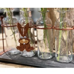 Glas Blumenvasen im Gestell, Eisengestell mit 5 Glasvasen, Rost used look, 39cmx19cm