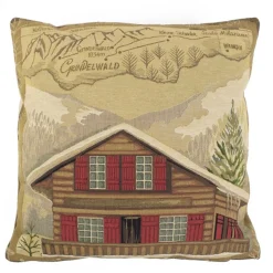 Gobelin Kissen Berghütte, Chalet Grindelwald, 45x45cm, Mars & More