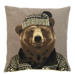 Gobelin Kissen Bär, Nordic Bär mit Mütze und Pullover, 45x45cm, Mars & More