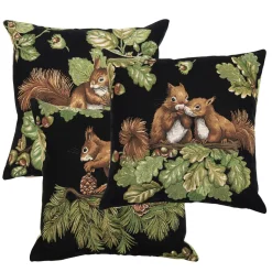 Gobelin Kissen Eichhörnchen, Eichhörnchen mit Eicheln, schwarz, 45x45cm, Mars & More