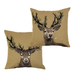 Gobelin Kissen Hirsch, Hirsch mit weißer Blume und Blättergeweih, 45x45cm, Mars & More
