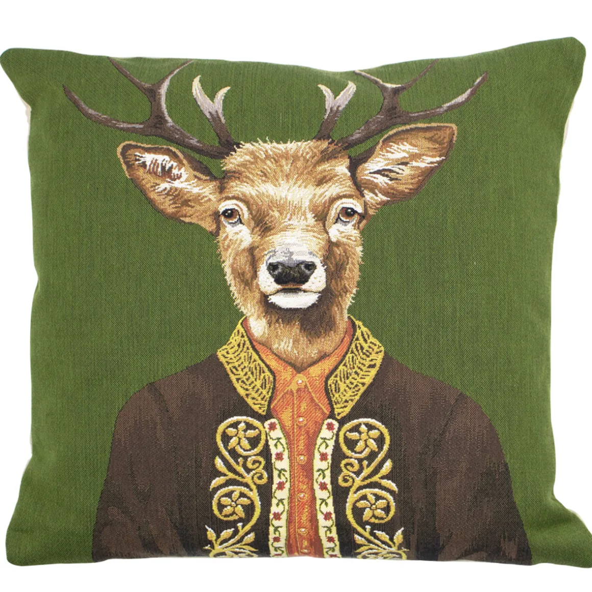 Gobelin Kissen Hirsch, Hirsch im Alpenmantel grün, 45x45cm, Mars & More