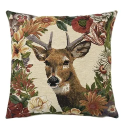 Gobelin Kissen Hirsch Stürmer, Rotwild Hirsch mit Blumen, 45x45cm, Mars & More