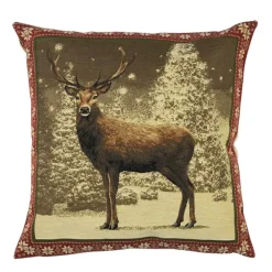 Gobelin Kissen Hirsch, Winterhirsch, roter Rand, 45x45cm, Mars & More