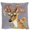 Gobelin Kissen Reh, kleiner Rehbock mit Blumen und Eichhörnchen, 45x45cm, Mars & More