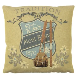 Gobelin Kissen Ski, Rucksack und Edelweiß, Mont Blanc 1870, 45x45cm, Mars & More