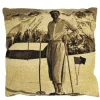 Gobelin Kissen Skifahrer Nostalgie, Mann auf Ski, Sepia, 45x45cm, Mars & More