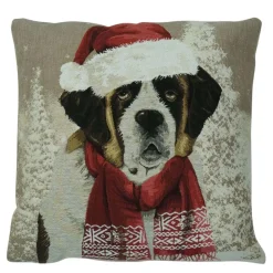 Gobelin Kissen Weihnachtshund, Bernhardiner mit Schal und Mütze, 45x45cm, Mars & More