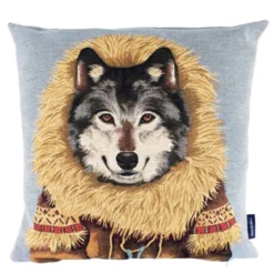 Gobelin Kissen Wolf, Nordic Wolf mit Mantel, 45x45cm, Mars & More