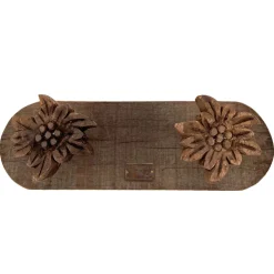Holz Garderobe Edelweiß Rustikal, Holzbrett mit 2 Edelweiß, 30x10cm, Les Sculpteurs du lac