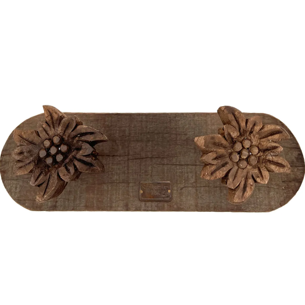 Holz Garderobe Edelweiß Rustikal, Holzbrett mit 2 Edelweiß, 30x10cm, Les Sculpteurs du lac