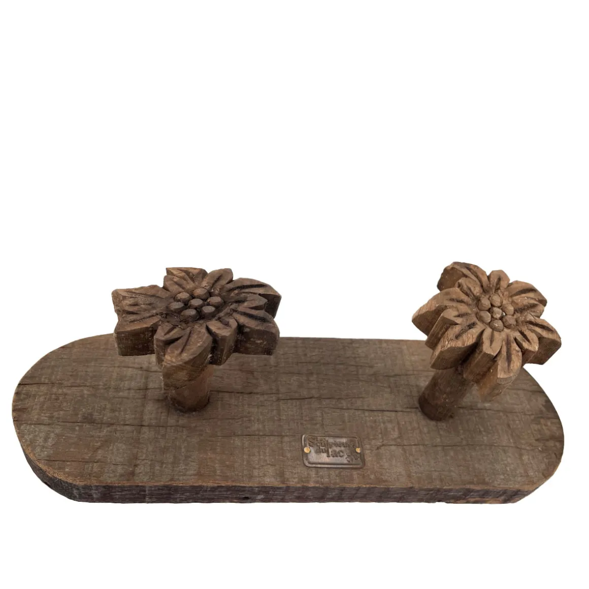 Holz Garderobe Edelweiß Rustikal, Holzbrett mit 2 Edelweiß, 30x10cm, Les Sculpteurs du lac