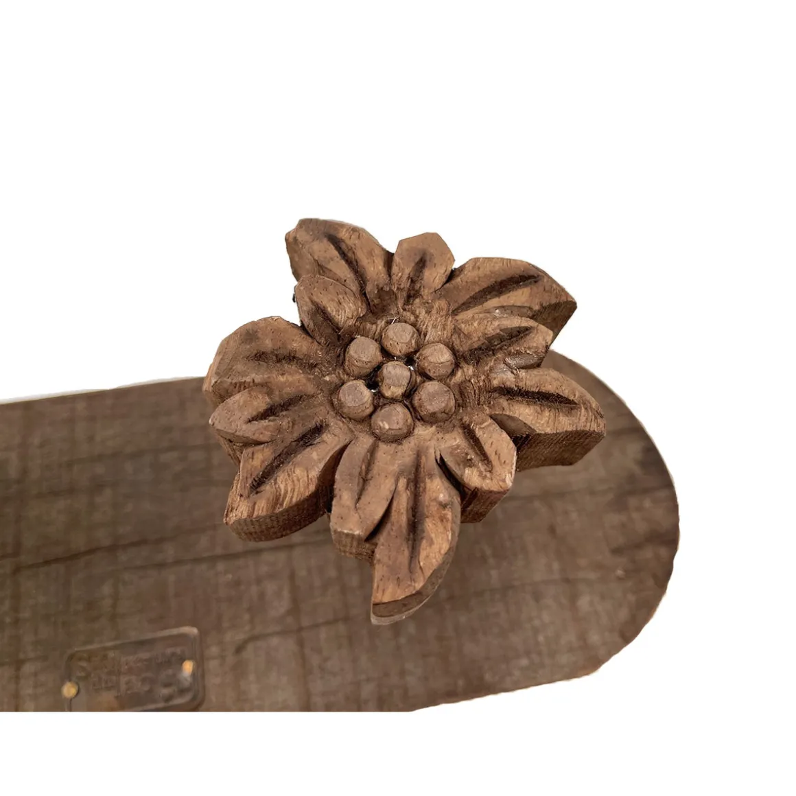 Holz Garderobe Edelweiß Rustikal, Holzbrett mit 2 Edelweiß, 30x10cm, Les Sculpteurs du lac