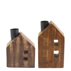 Holz Kerzenhalter Haus mit 2 Fenster, kleiner rustikaler Kerzenhalter Haus, Stabkerzenhalter, 14cm