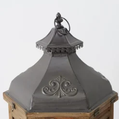 Holz Laterne Hector, lange schmale Holzlaterne mit Schublade und Metalldach, 115x40cm, Boltze Home C