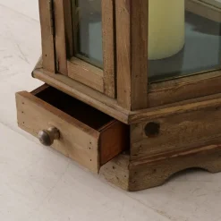 Holz Laterne Hector, lange schmale Holzlaterne mit Schublade und Metalldach, 115x40cm, Boltze Home C