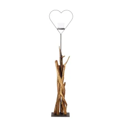 Holz Windlicht Herz, Naturholz Windlicht Raisa mit Herz, 135cm, WMG Grünberger