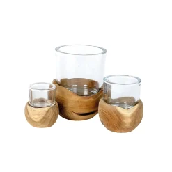 Holz Windlicht Teak, 22cm, WMG Grünberger