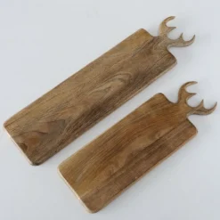 Holzbrett Hirsch Vaasa, Holz Schneidebrett mit Geweih, 15x55cm, Mangoholz, Boltze Home Collections